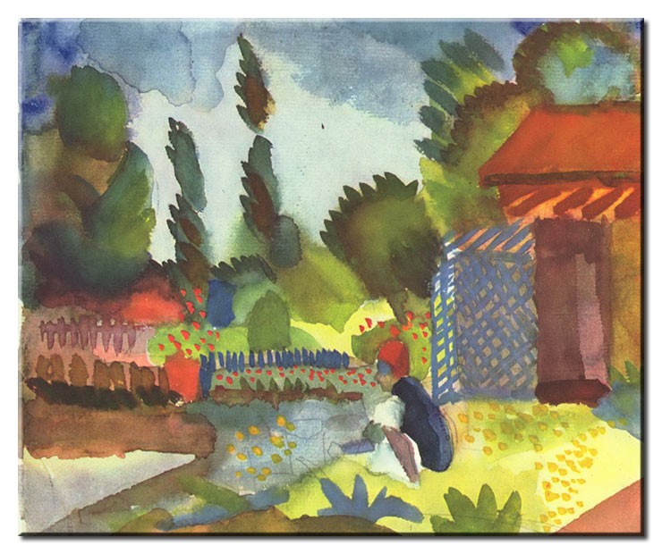 August Macke Bilder - Tunesische Landschaft mit sitzendem Araber-20 x 24cm