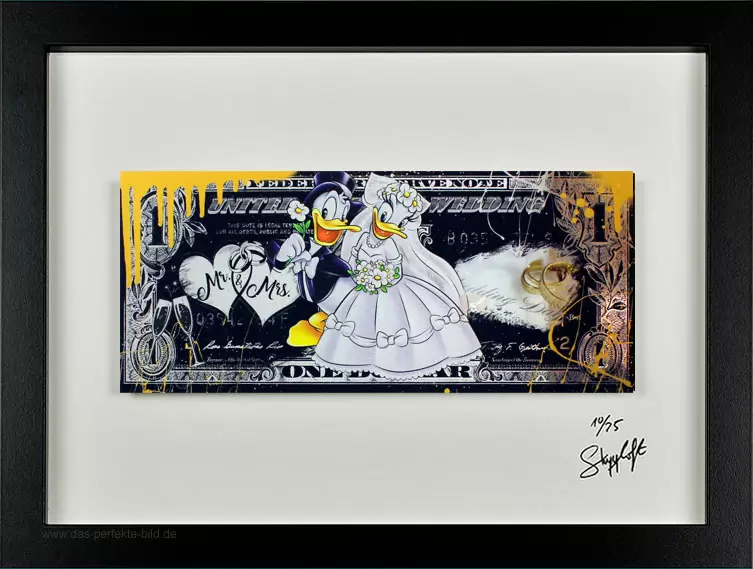 SKYYLOFT - Donald & Daisy - Wedding Dollar - Bild mit Museumsglas und Bilderrahmen 