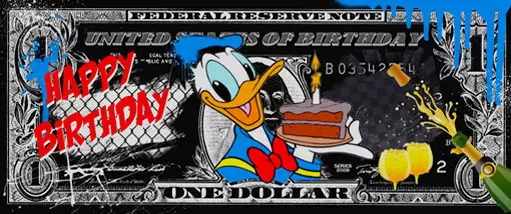 SKYYLOFT - Happy Birthday Dollar - Bild mit Museumsglas und Bilderrahmen