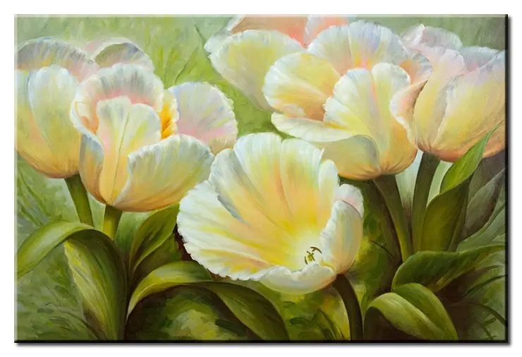 Modernes Leinwandbild - Tulpen mit weiss-gelben Blütenspitzen-20 x 30 cm