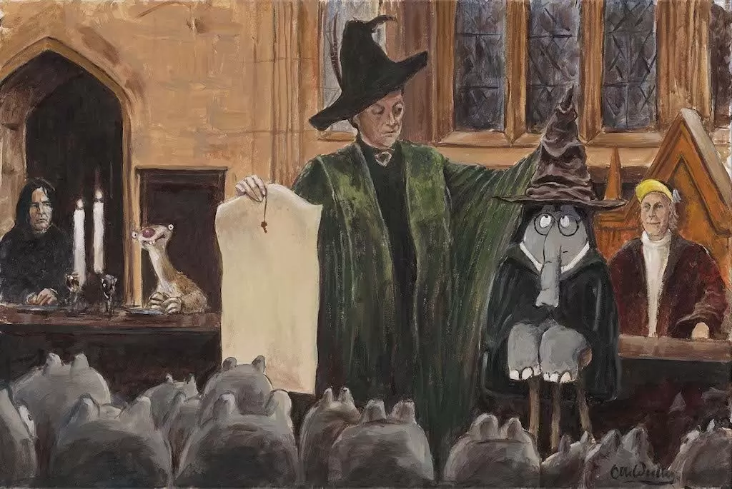 otto-waalkes-zuordnungszeremonie-harry-potter-ungerahmt-hogwarts-snape-dumbledore