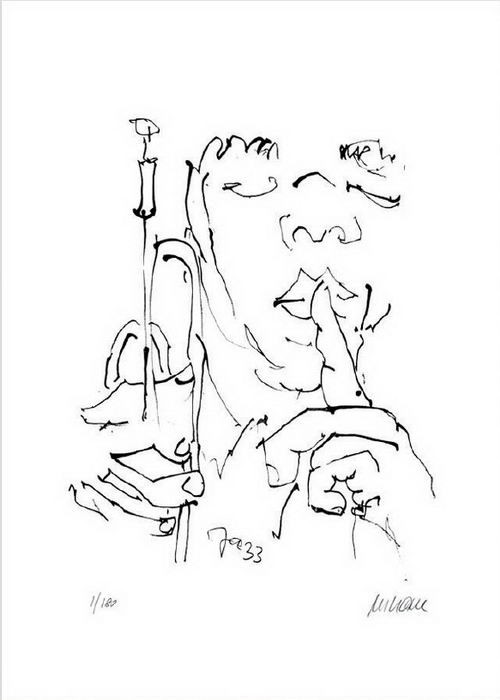 Armin Mueller-Stahl - Jazz - Trompeter Original Lithographie - limitiert und handsigniert