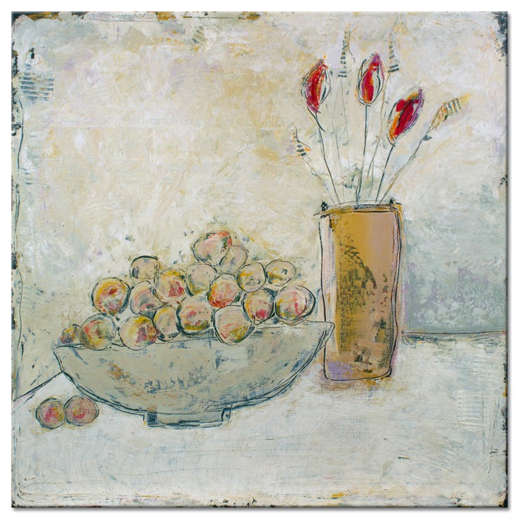 Karin Melé - Peaches - Original handgemalte Mischtechnik -20 x 20 cm