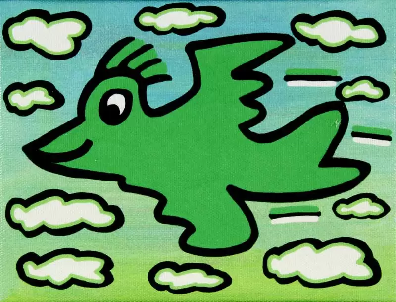 James Rizzi BIRD - GREEN ON TURQUOISE - 2D-Pigmentdruck