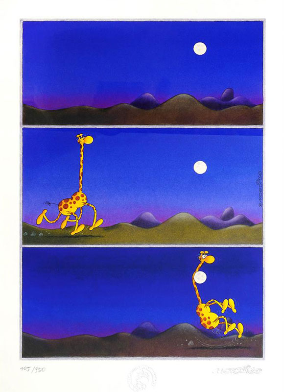 Mordillo, Guillermo - GIRAFFE AND MOON - original PIGMENTGRAFIK