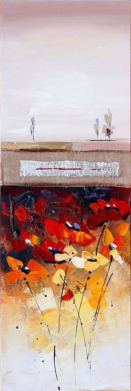 Modernes Leinwandbild - Mohnlandschaft - Mischtechnik Modernes Leinwandbild - Mohnlandschaft - Mischtechnik