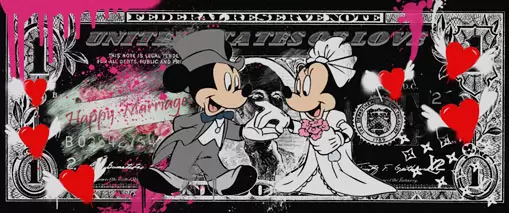 SKYYLOFT - Happy Marriage Hochzeits Dollar - Bild mit Museumsglas und Bilderrahmen