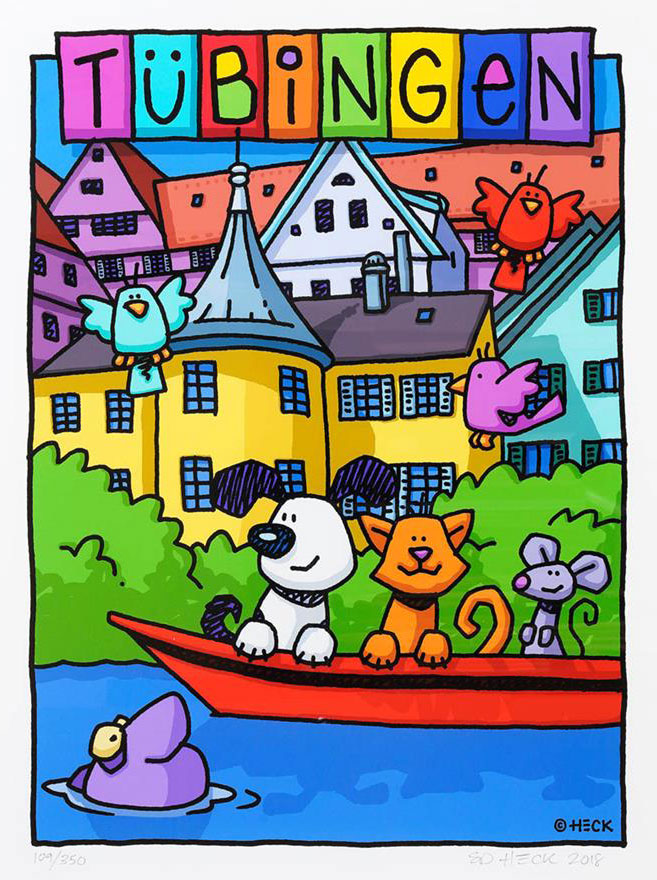 Ed Heck TÜBINGEN original Grafik handsigniert