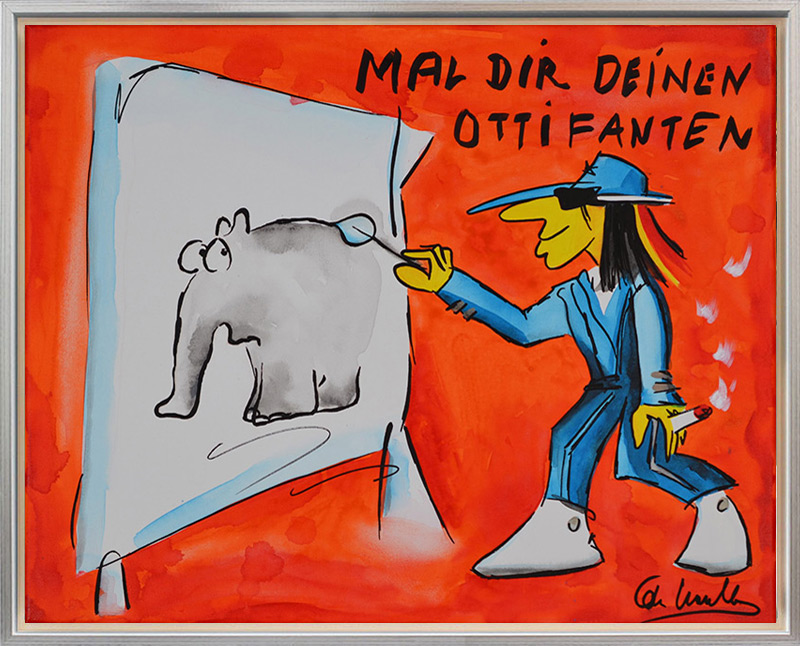 Otto Waalkes - MAL DIR DEINEN OTTIFANTEN - UDO LINDENBERG - ORIGINAL PIGMENTGRAFIK AUF LEINWAND