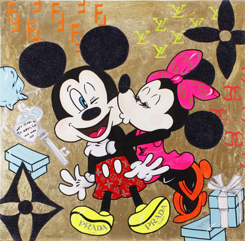DARIA "ODARKA" HIL - MICKY & MINNIE - I LOVE TIFFANY 80x80 cm Original Mischtechnik auf Leinwand