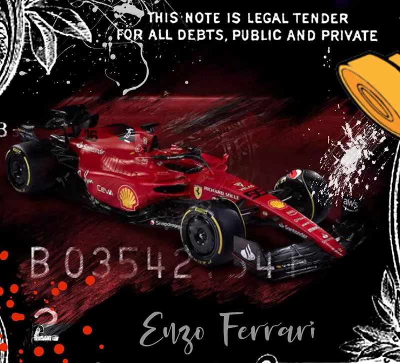 SKYYLOFT - Formel 1 Ferrari Dollar - Bild mit Museumsglas und Bilderrahmen