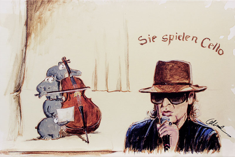Otto Waalkes - Sie spielen Cello - ORIGINAL PIGMENTGRAFIK AUF LEINWAND