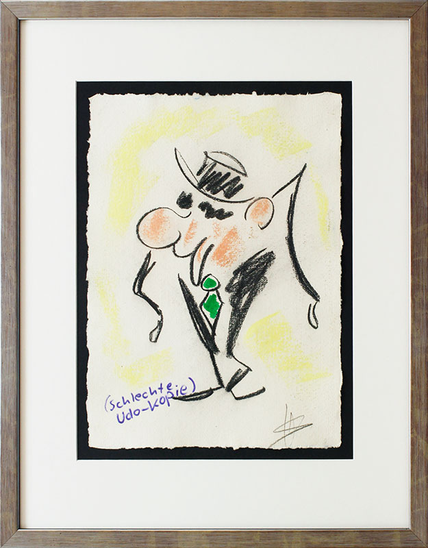Helge Schneider - UDO LINDENBERG - SCHLECHTE UDO KOPIE 3 original Kohlezeichnung auf Büttenpapier Helge Schneider - UDO LINDENBERG - SCHLECHTE UDO KOPIE 3 original Kohlezeichnung auf Büttenpapier