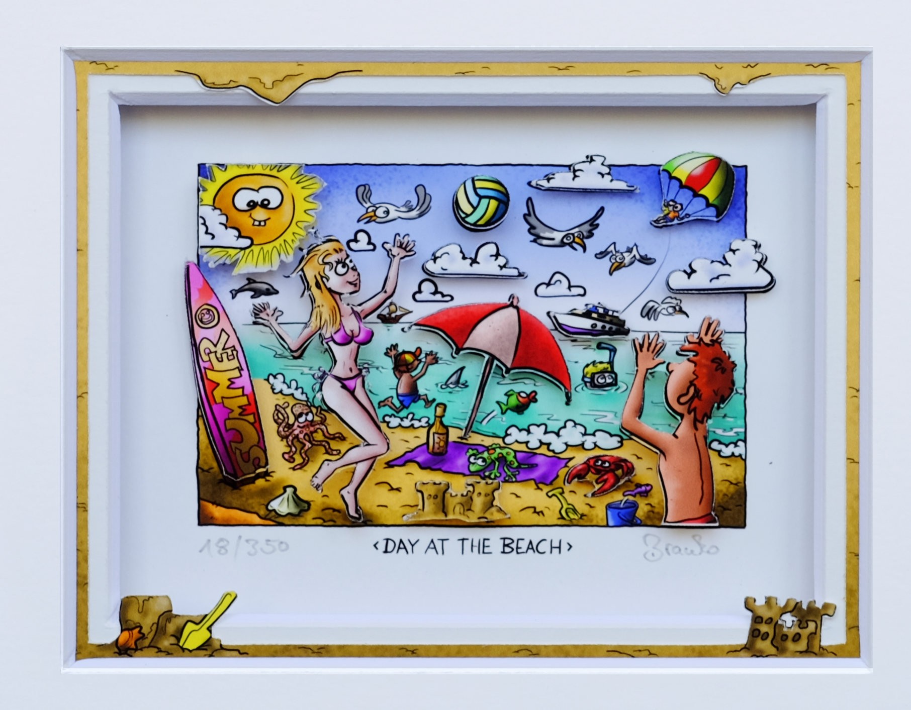 Branko - DAY AT THE BEACH - Original 3D Bild handsigniert - ohne Rahmen PP