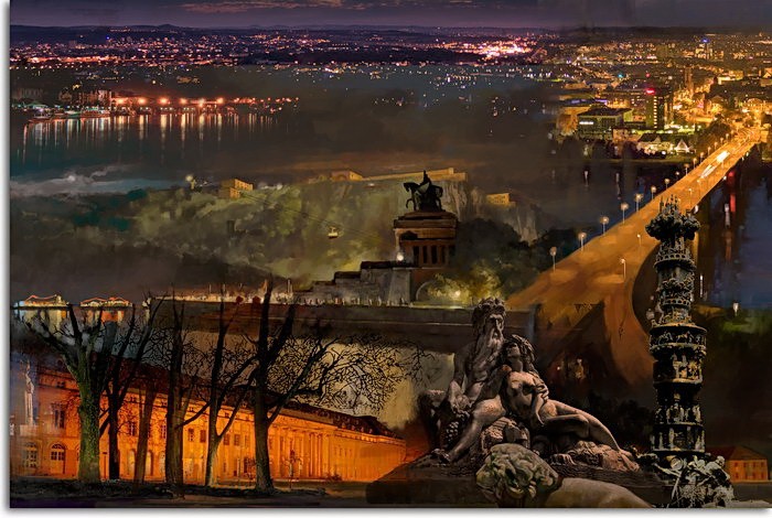Leinwandbild Koblenz bei Nacht von A. Baecker