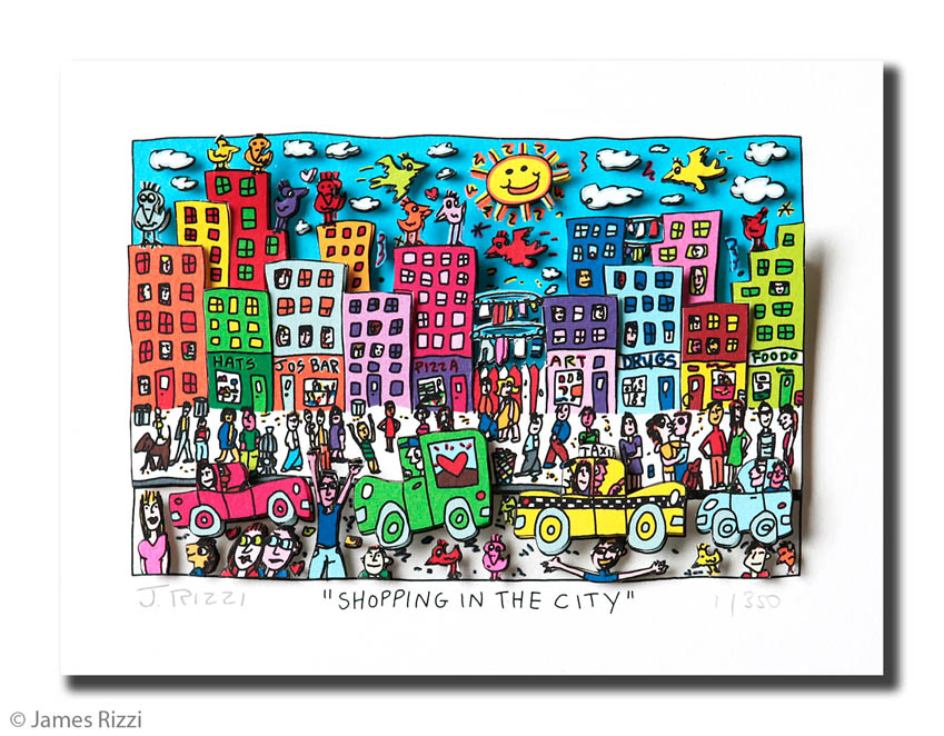 james-rizzi-shopping-in-the-city-ungerahmt-kunst-3d james-rizzi-shopping-in-the-city-ungerahmt-kunst-3d