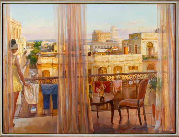 Diego Santos original Gemälde - ÜBER DEN DÄCHERN VON HAVANNA - handgemalt