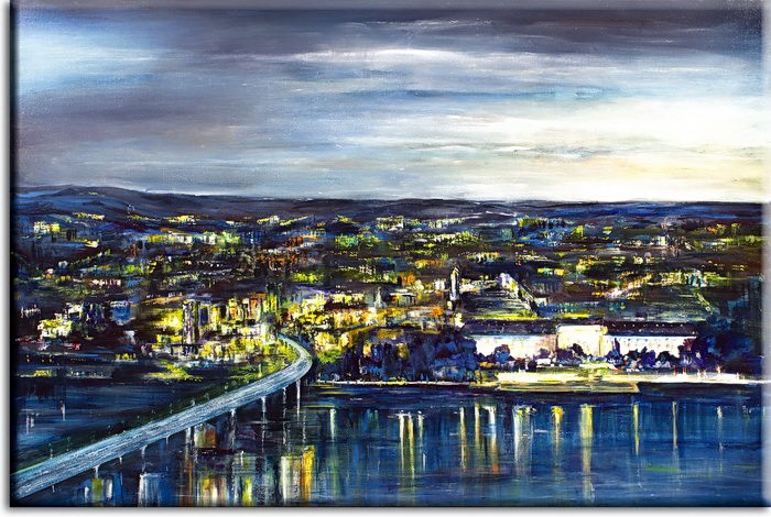 Koblenz  Rheinbrücke  von H. Jung  als Leinwandbild-30 x 40 cm