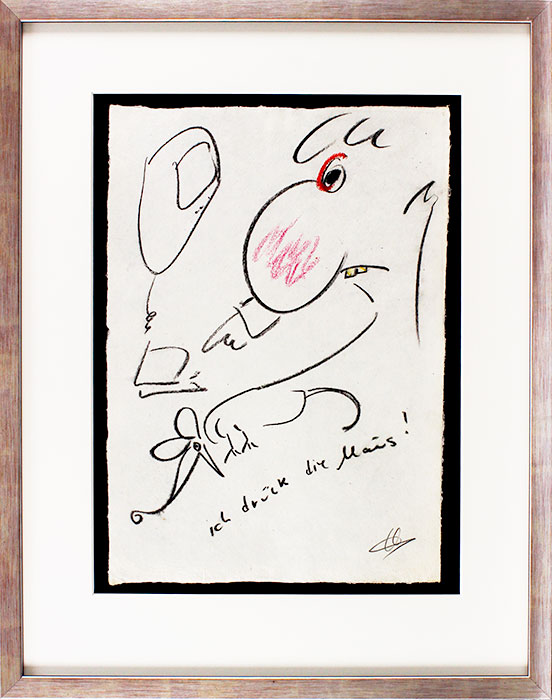 Helge Schneider - ICH DRÜCK DIE MAUS - original Kohlezeichnung auf Büttenpapier Helge Schneider - ICH DRÜCK DIE MAUS - original Kohlezeichnung auf Büttenpapier