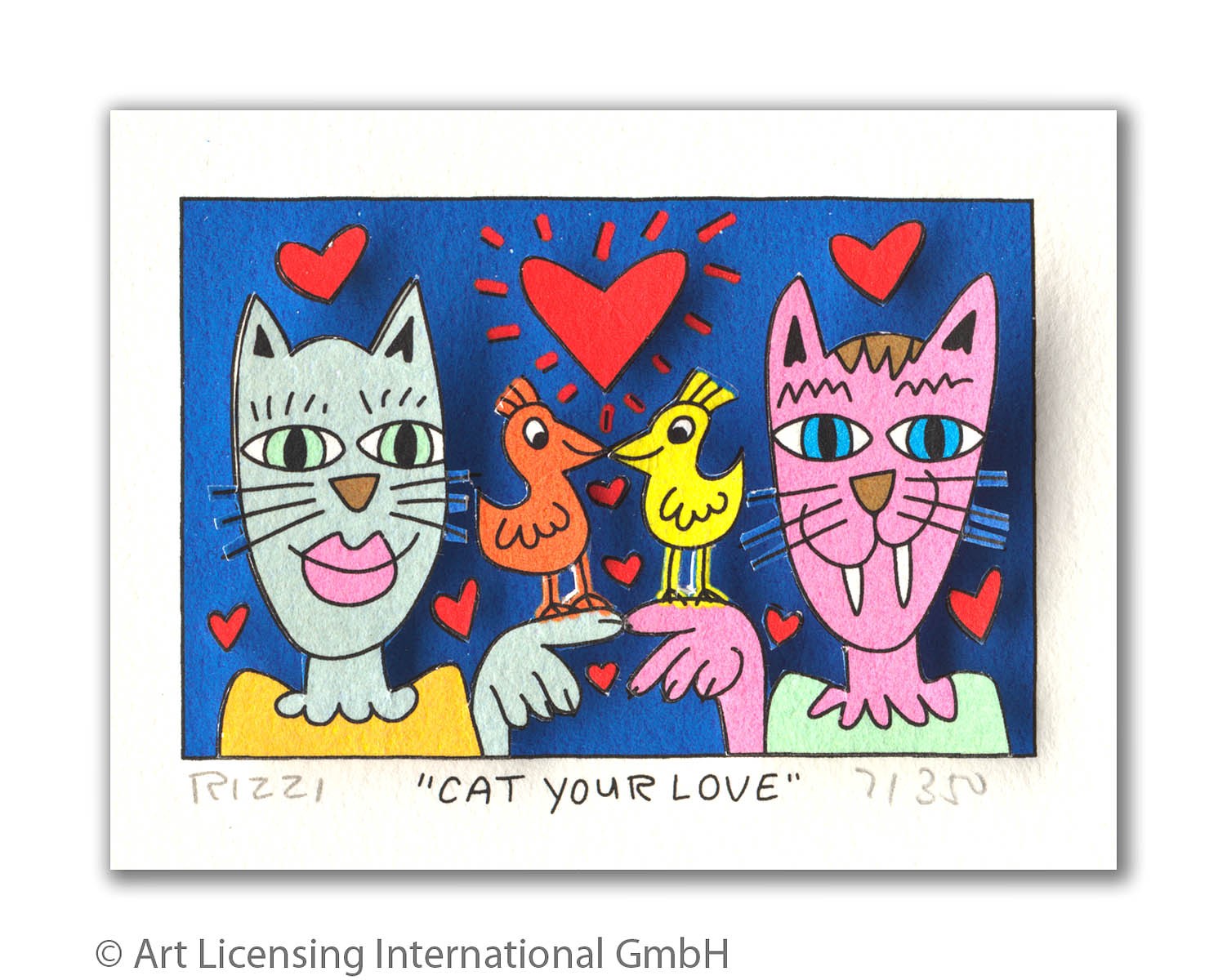 James Rizzi - CAT YOUR LOVE - Original 3D Bild drucksigniert - ohne Rahmen PP-Normale Nummer