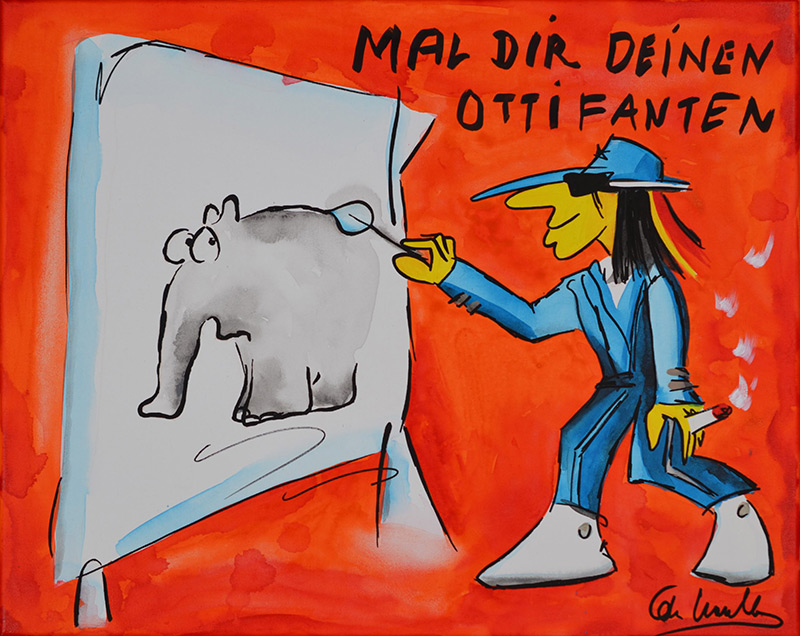 Otto Waalkes - MAL DIR DEINEN OTTIFANTEN - UDO LINDENBERG - ORIGINAL PIGMENTGRAFIK AUF LEINWAND