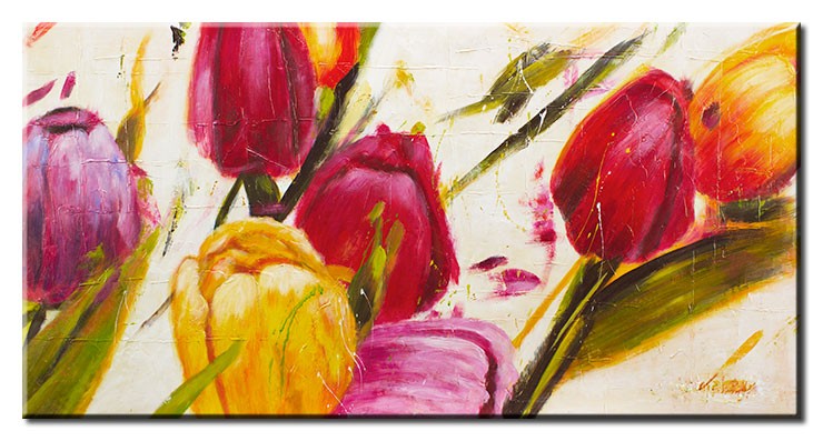 Modernes Leinwandbild - Bunte Tulpen-20 x 40 cm