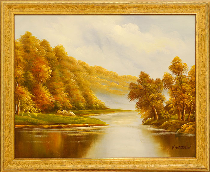 Leinwandbild - Am Fluss - Gemälde gerahmt