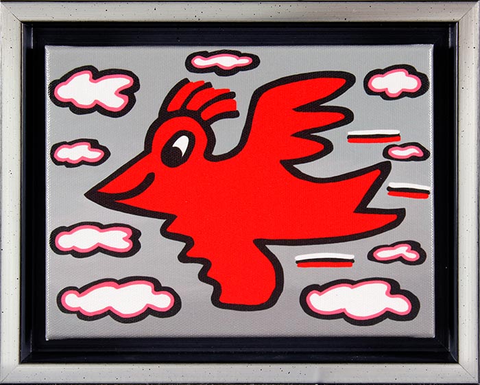 James Rizzi BIRD - RED ON GREY - 2D-Pigmentdruck