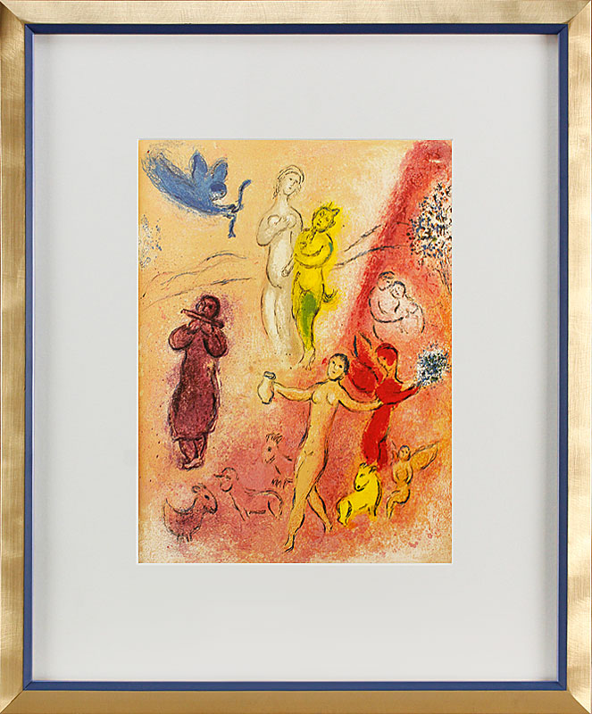Marc Chagall - DAPHNIS UND CHLOÉ - DIE SYRINX-SAGE Offsetlithographie im Designrahmen