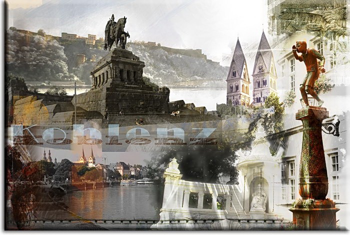 Koblenz Collage A. Baecker Leinwandbild mit Schriftzug
