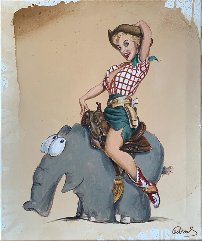 otto-waalkes-ticket-to-ride-ungerahmt-ottifant-cowgirl-pin-up