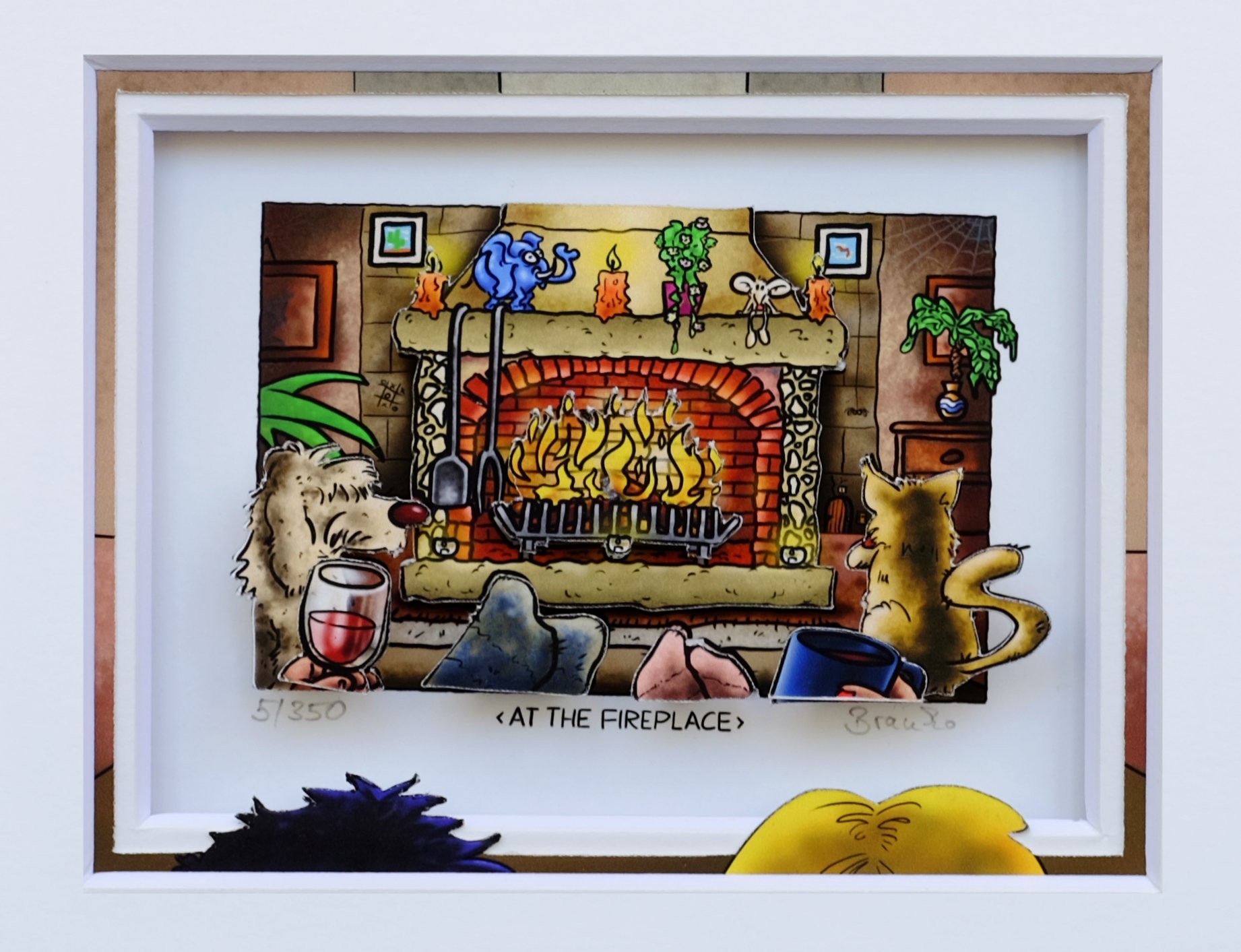 Branko - AT THE FIREPLACE - Original 3D Bild handsigniert