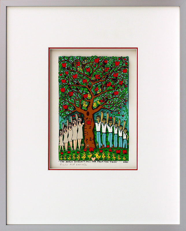 james-rizzi-the-apple-doesnt-fall-far-from-the-tree-gerahmt-kunst-3d