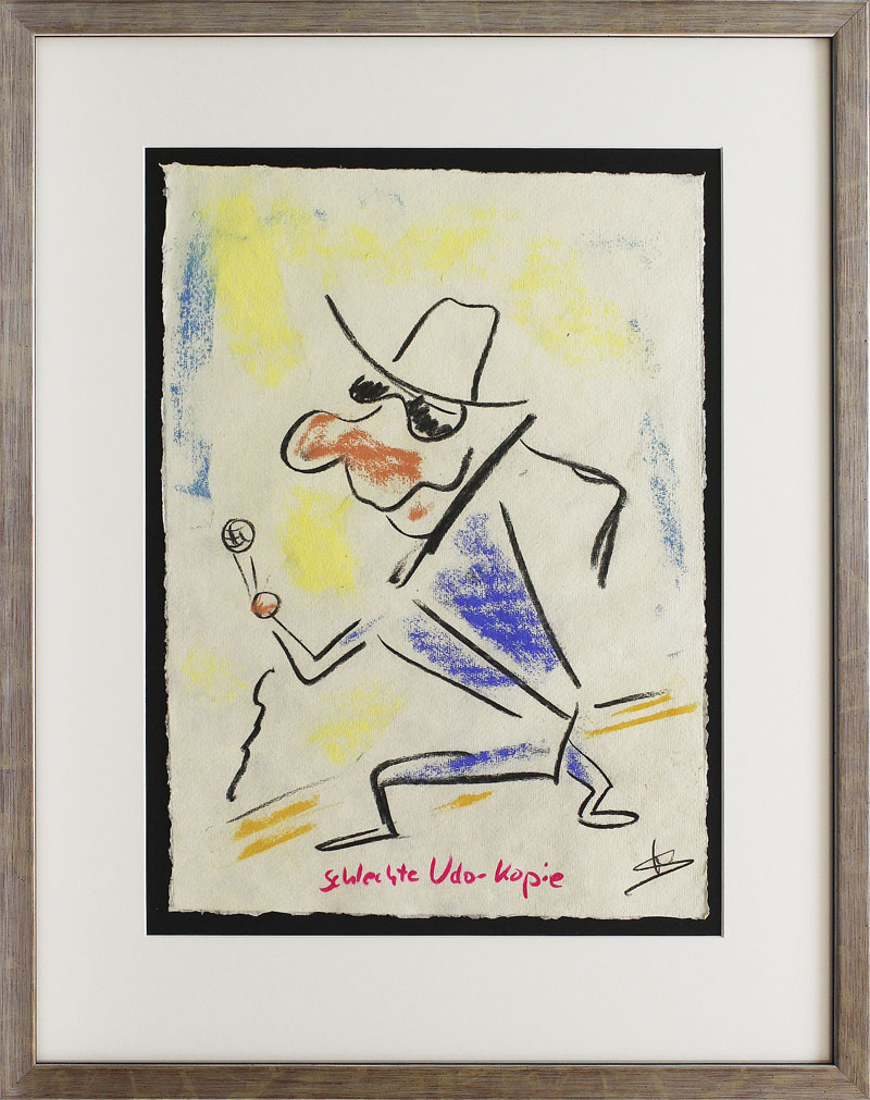 Helge Schneider - UDO LINDENBERG - SCHLECHTE UDO KOPIE  4-  original Kohlezeichnung auf Büttenpapier 